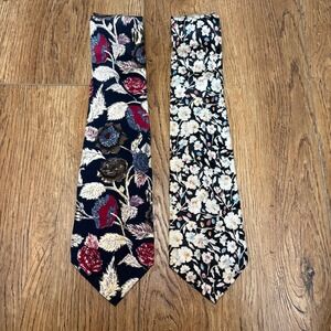 Lot of 2 VTG‎ Floral Silk Ties Zylos George Machado & Cravats by Mr R USA flaw